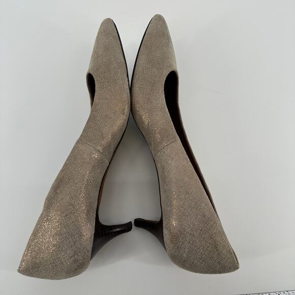 Donald J. Pliner Franc 60 Pointed Toe Kitten Heel Pump Metallic Tan Womens 9.5M - Picture 3 of 11